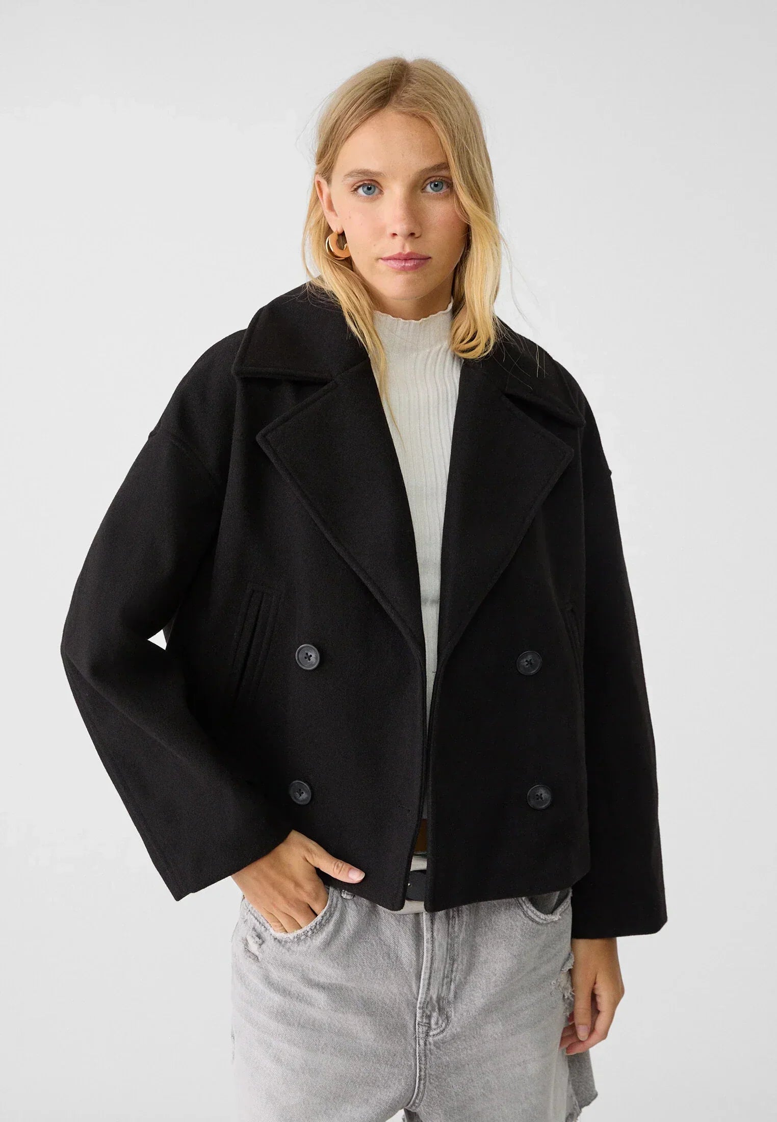 Women's Cropped Jacket - Double Breasted with Notch Lapel