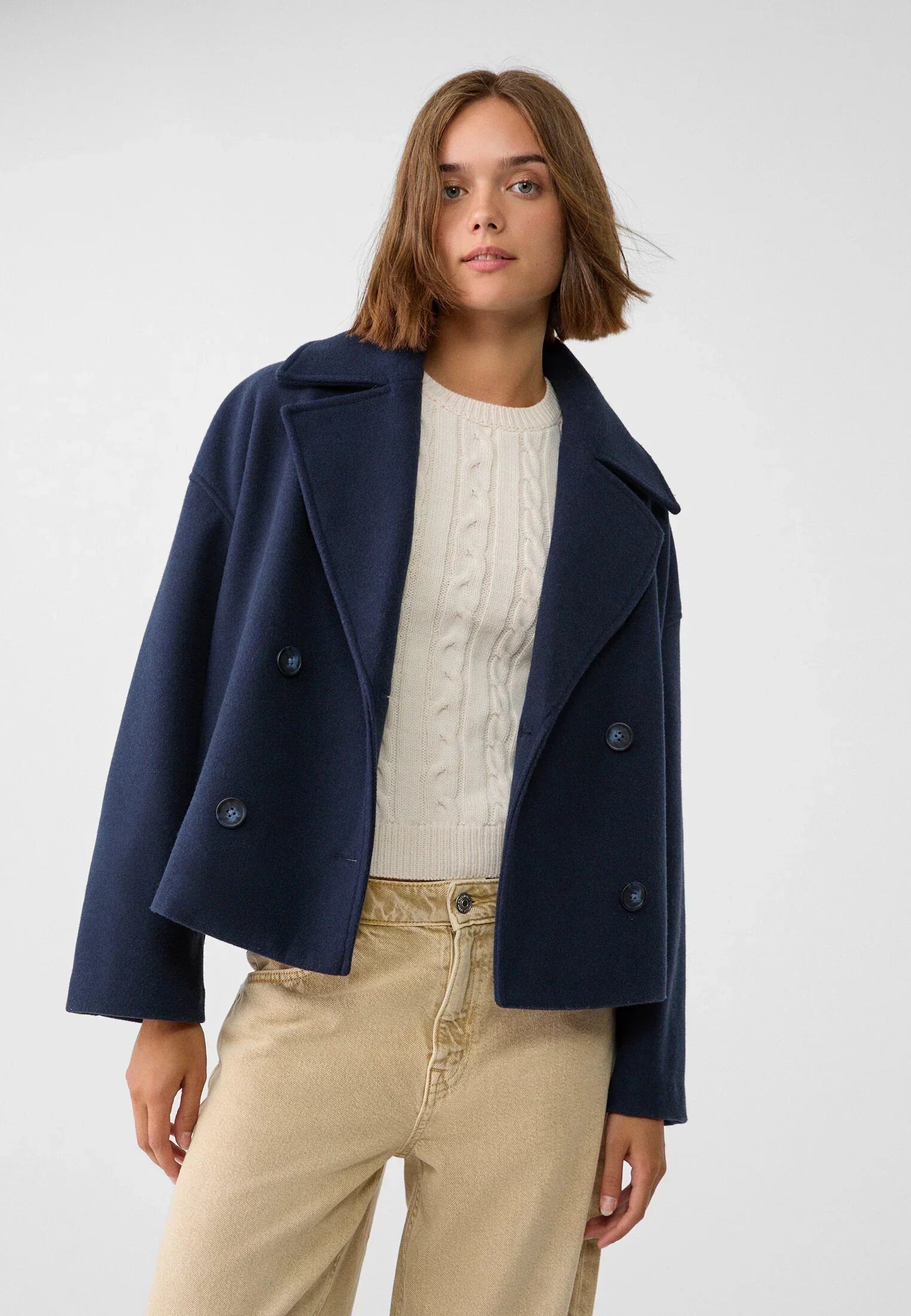 Women's Cropped Jacket - Double Breasted with Notch Lapel