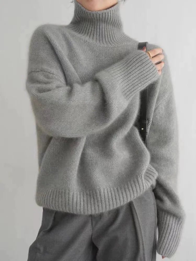 Women's Roll Neck Jumper - Oversized and Knitted