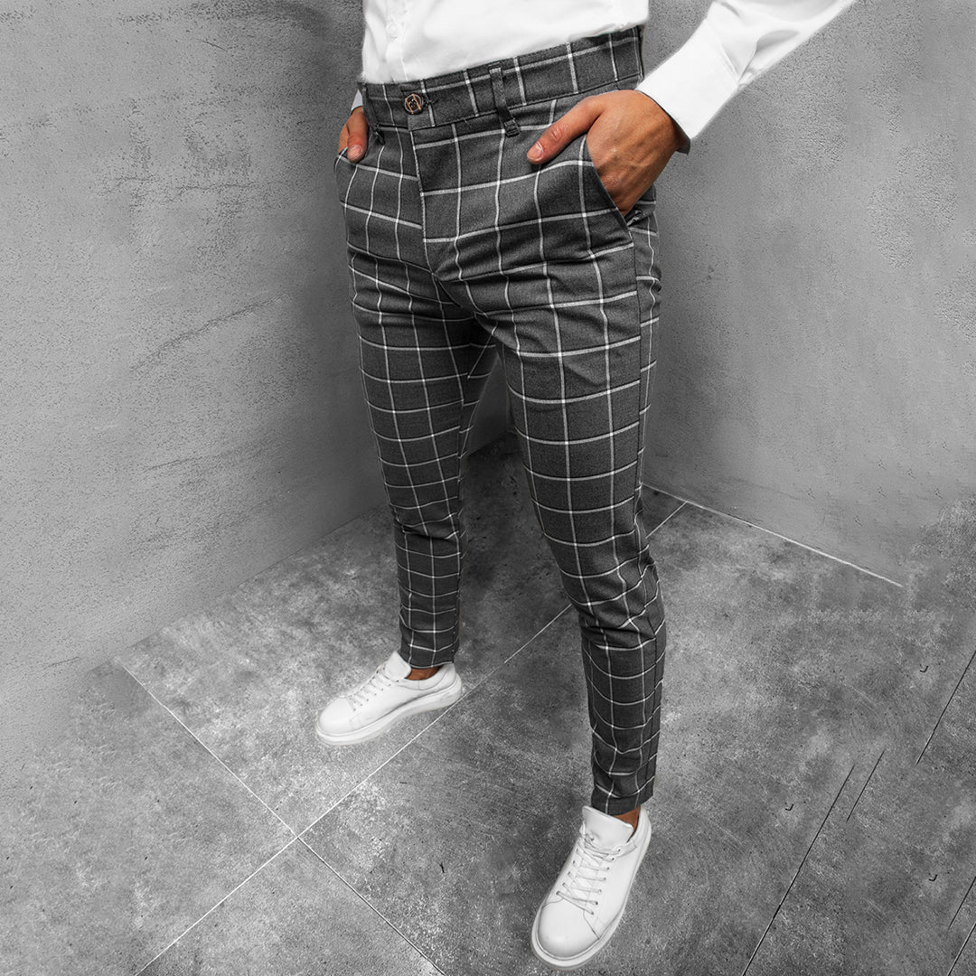 Men's Checkered Work Trousers - Slim Fit & Patterned