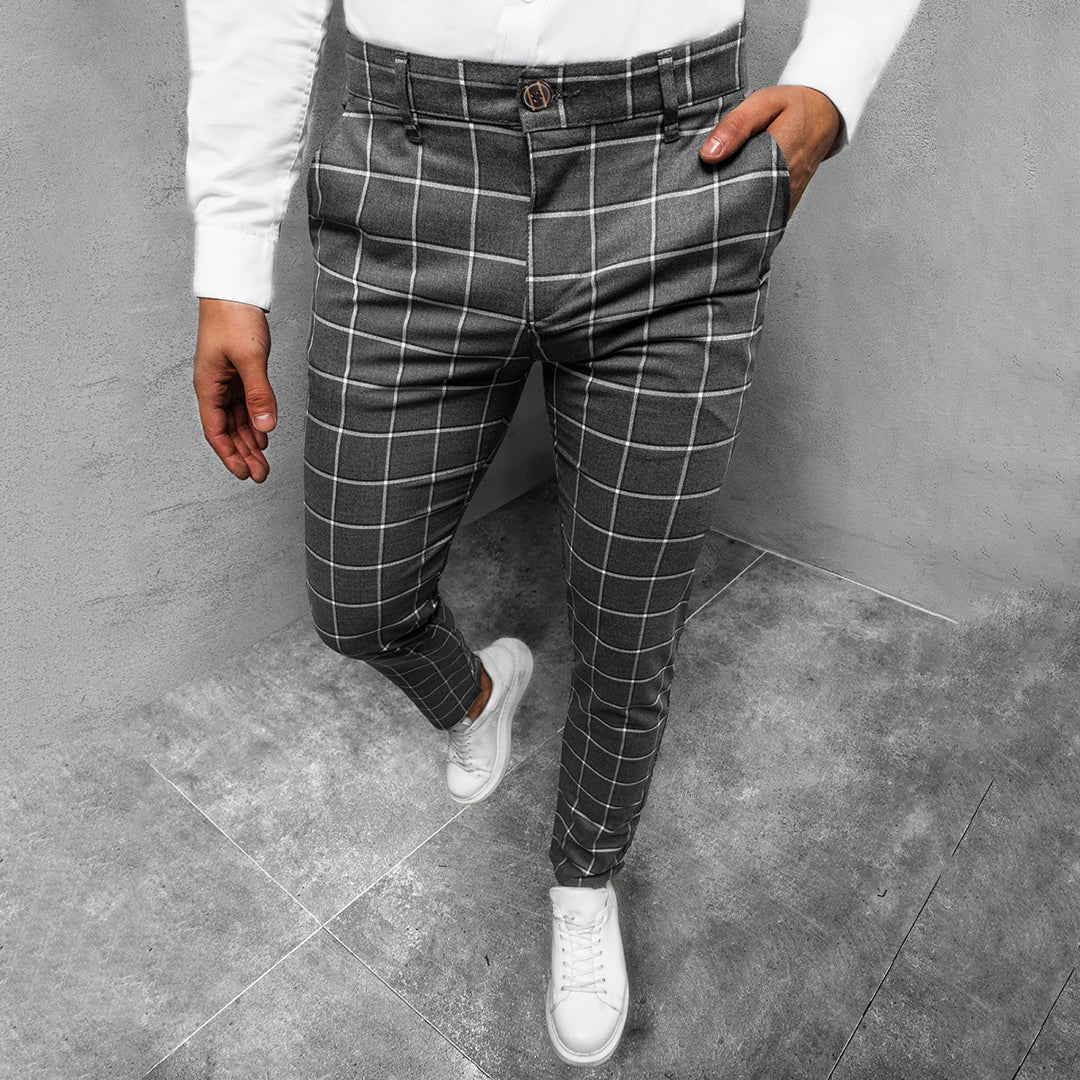 Men's Checkered Work Trousers - Slim Fit & Patterned