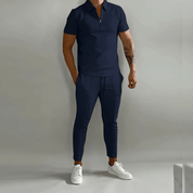 Elegant and Casual Polo Shirt and Trousers Set for Men