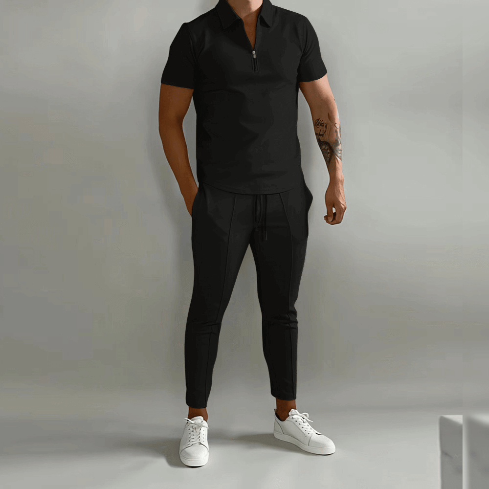 Elegant and Casual Polo Shirt and Trousers Set for Men