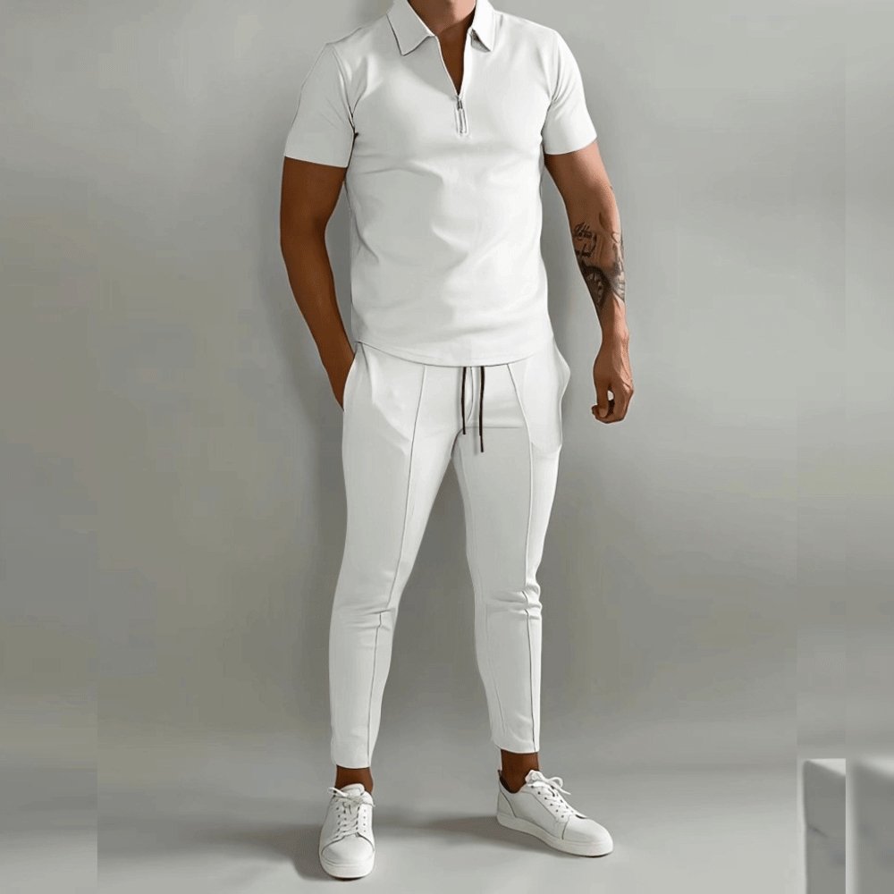 Elegant and Casual Polo Shirt and Trousers Set for Men