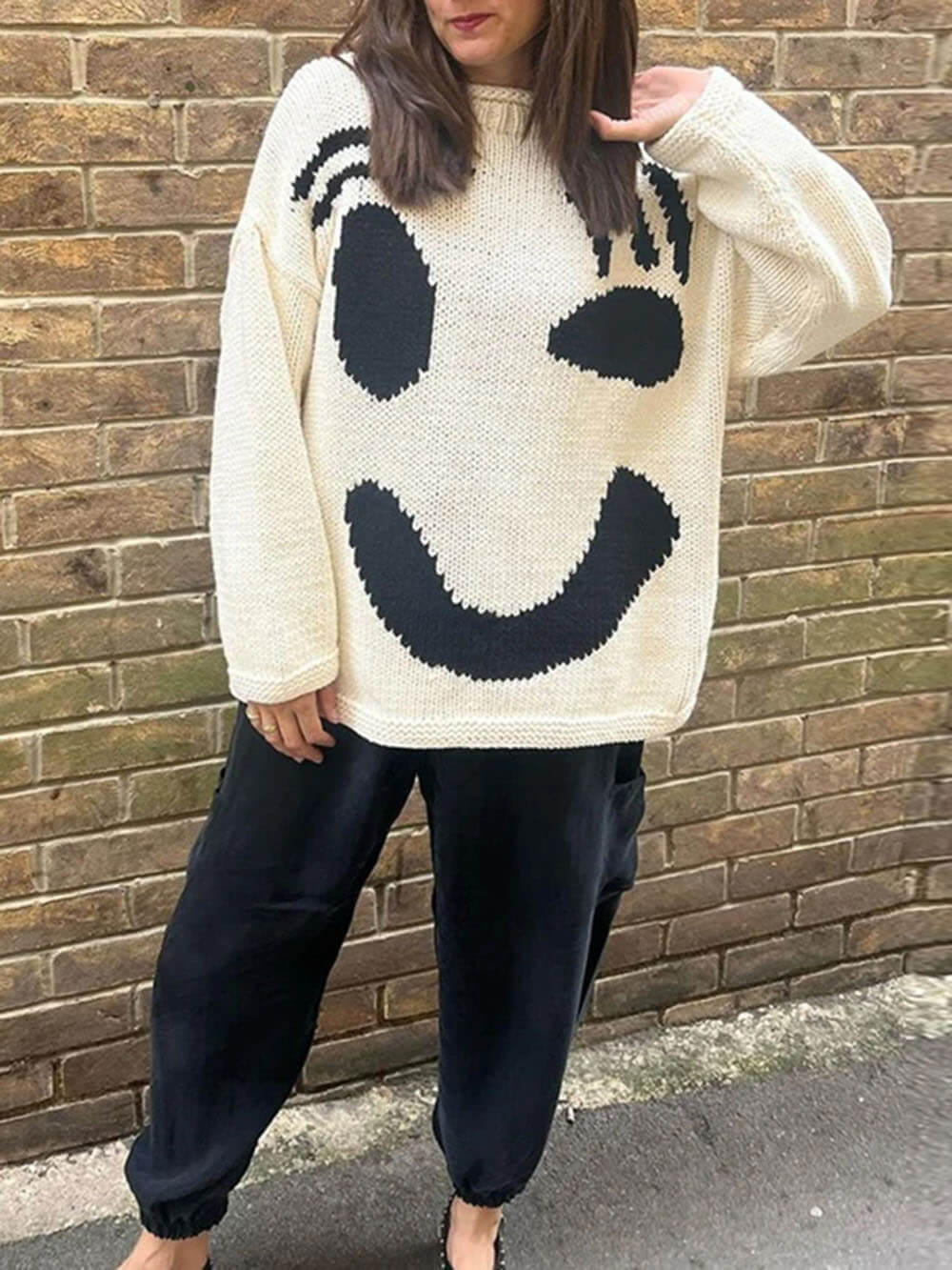 Women's Jumper - Smiley Print with Oversized Fit