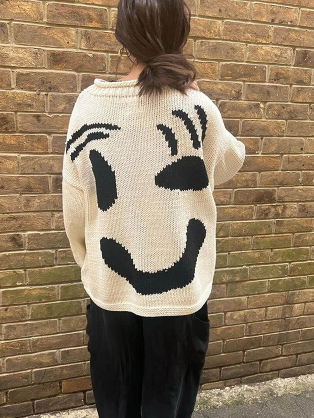 Women's Jumper - Smiley Print with Oversized Fit