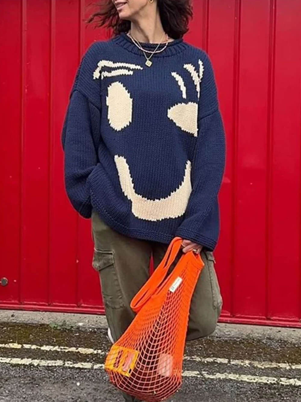 Women's Jumper - Smiley Print with Oversized Fit