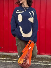 Women's Jumper - Smiley Print with Oversized Fit