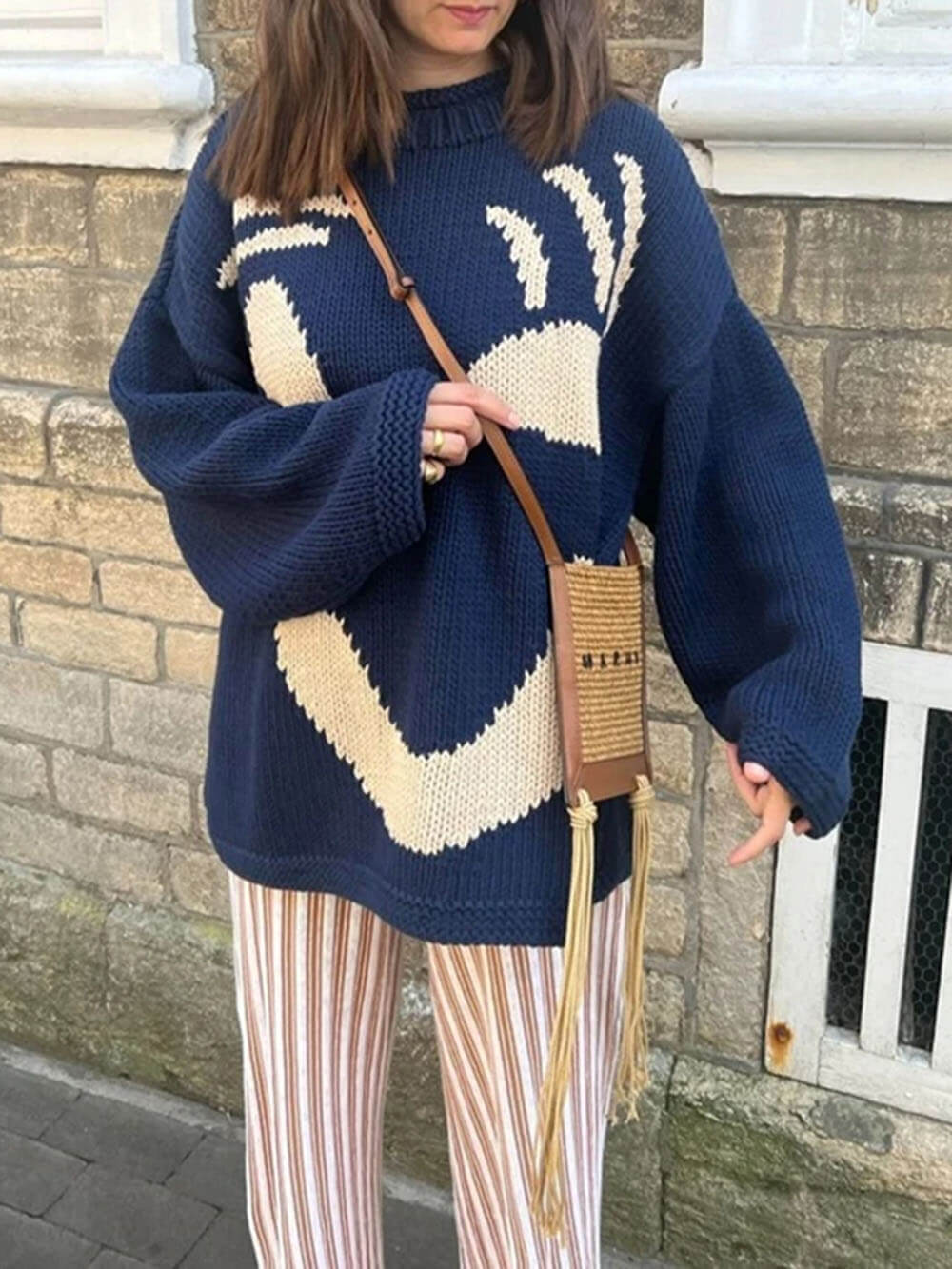 Women's Jumper - Smiley Print with Oversized Fit