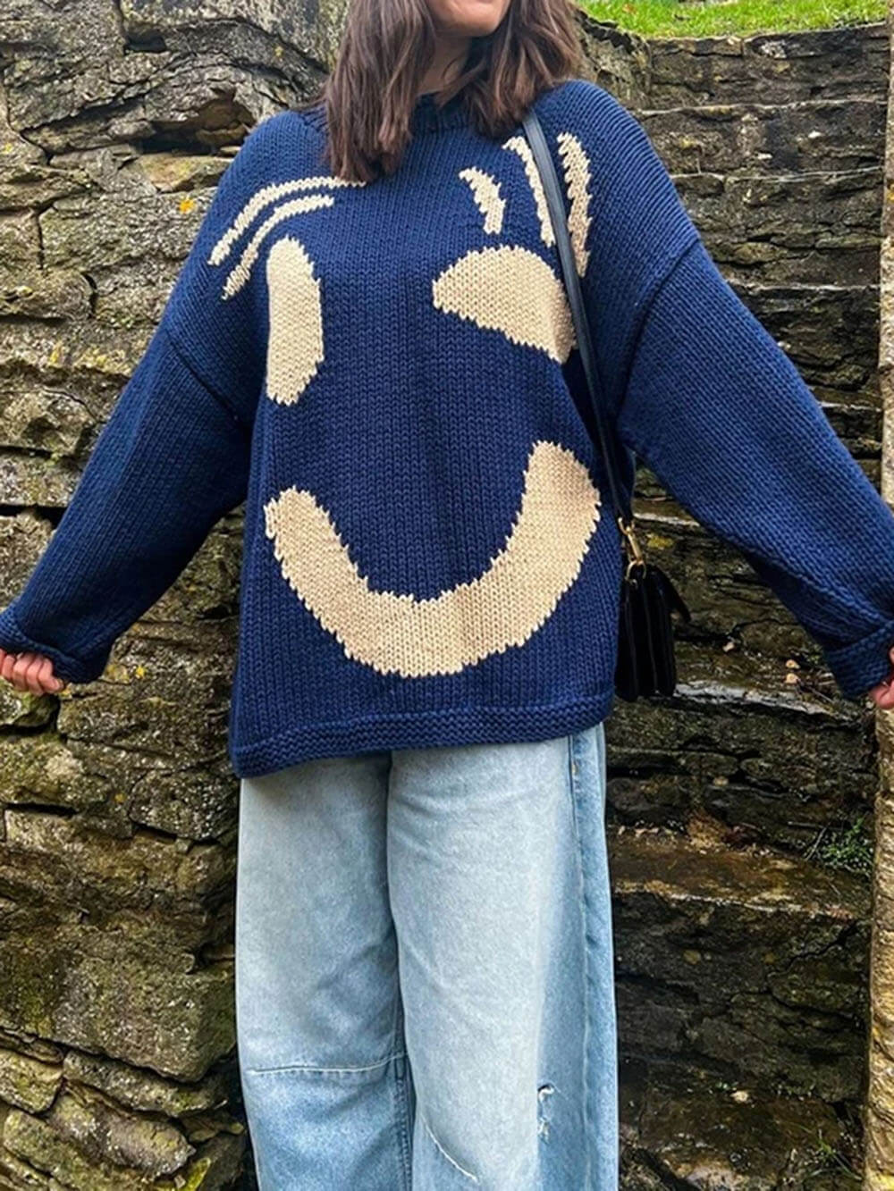Women's Jumper - Smiley Print with Oversized Fit