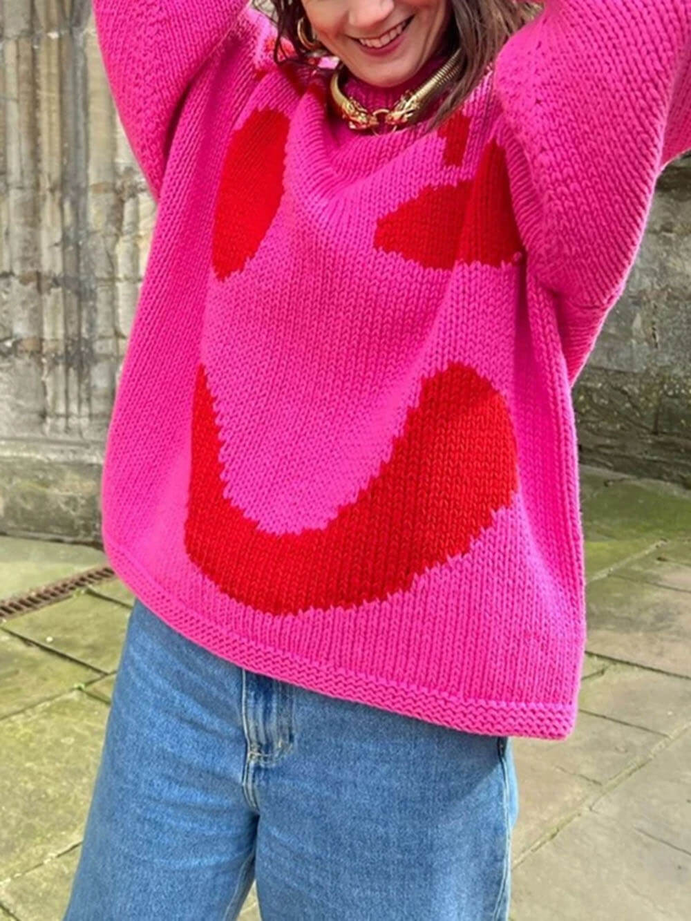 Women's Jumper - Smiley Print with Oversized Fit
