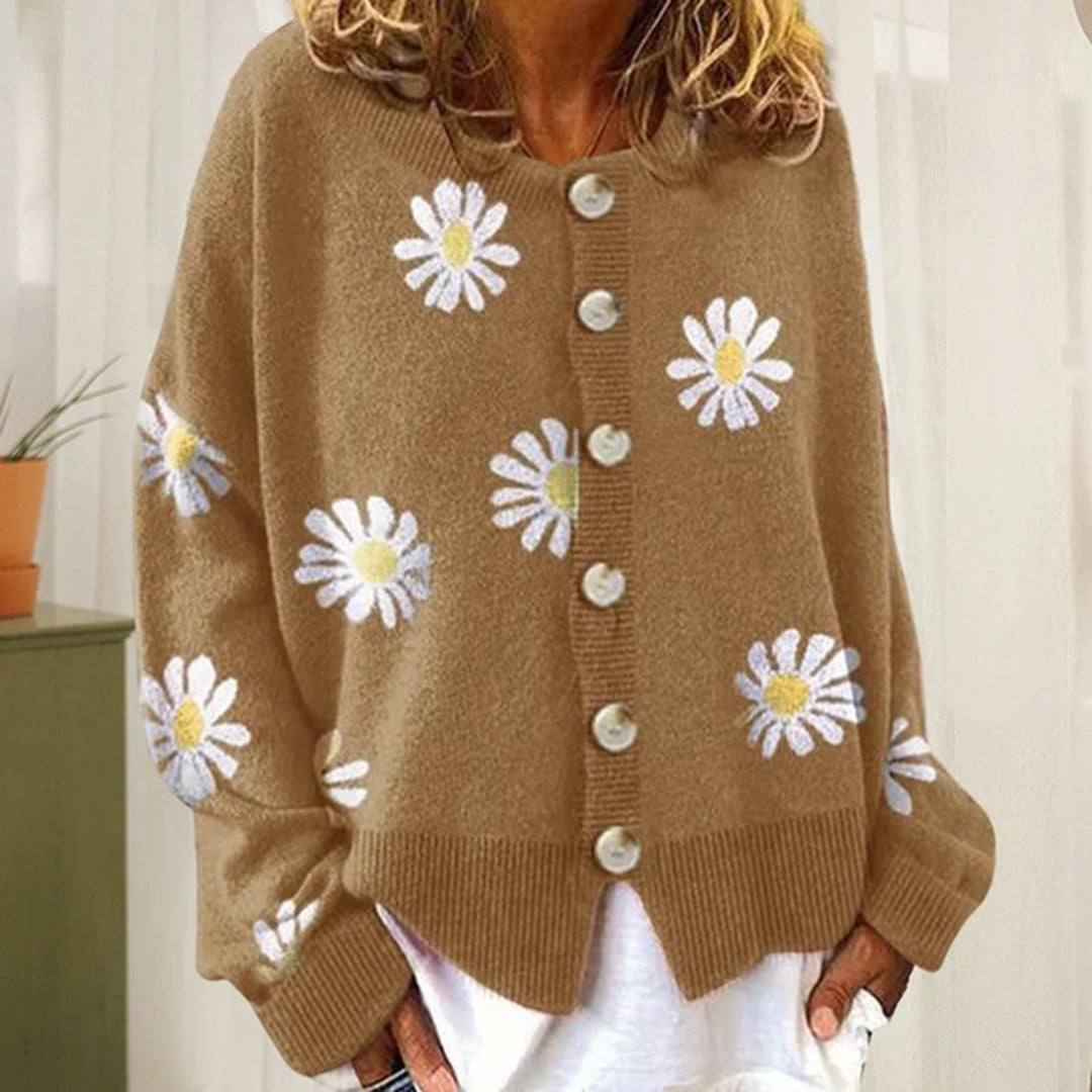 Women's Floral Knit Button Cardigan - Versatile All-Season Sweater Vest