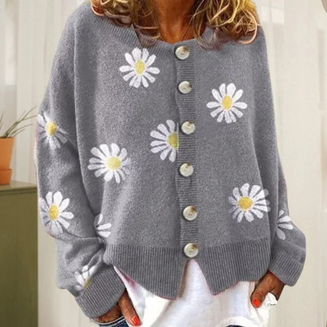 Women's Floral Knit Button Cardigan - Versatile All-Season Sweater Vest
