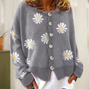 Women's Floral Knit Button Cardigan - Versatile All-Season Sweater Vest