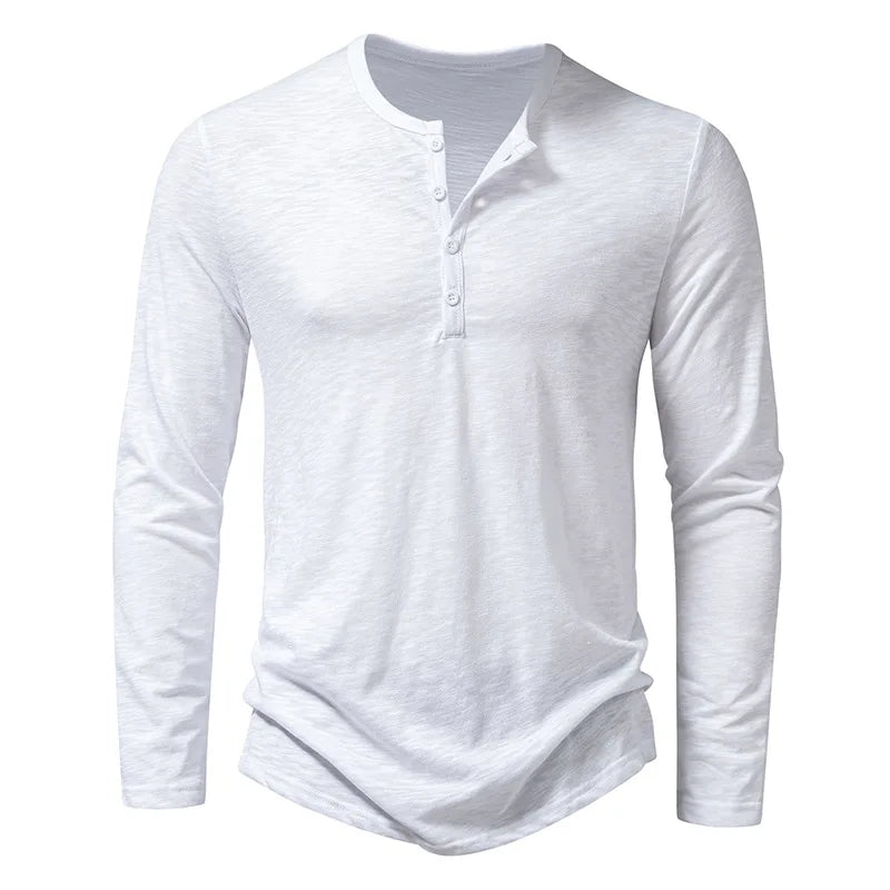 Men's Long-Sleeved Henley Shirt - Button Placket