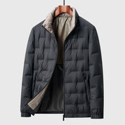 Men's Quilted Puffer Jacket - High Collar and Full Zip