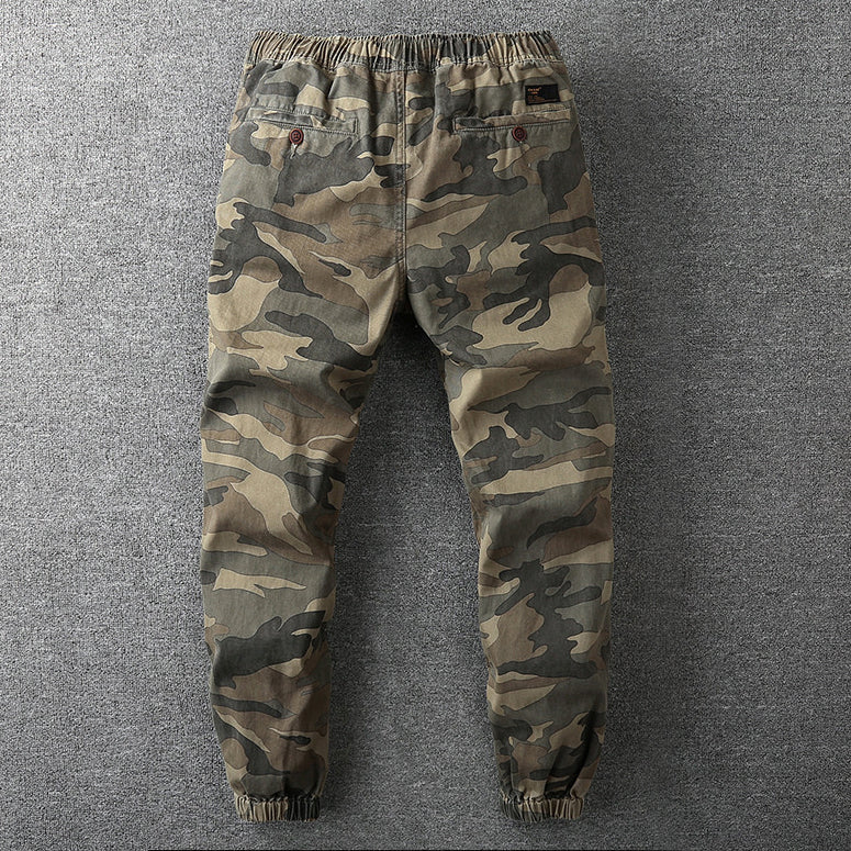 Men's Cargo Trousers - Camouflage Print with Elasticated Waist