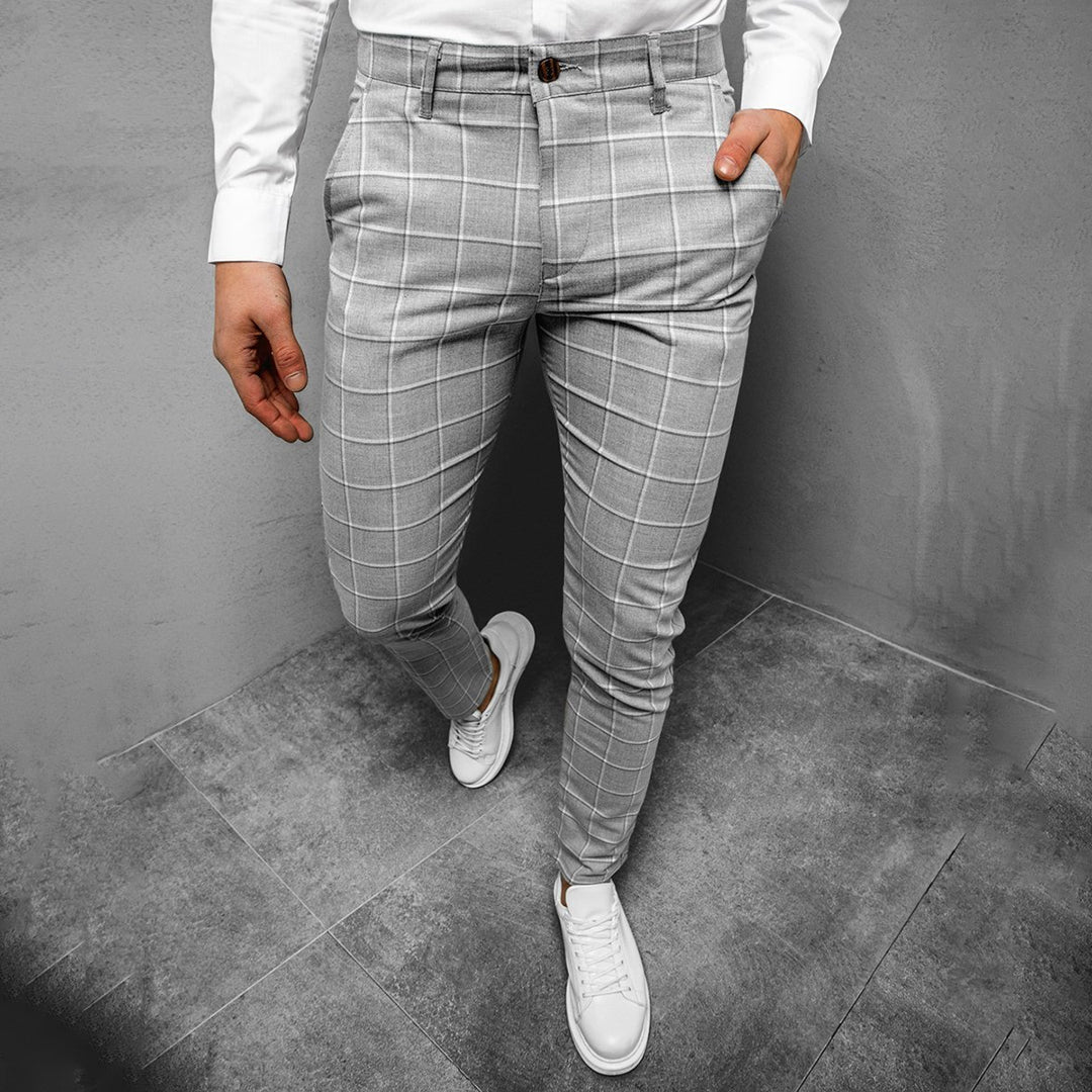 Men's Checkered Work Trousers - Slim Fit & Patterned