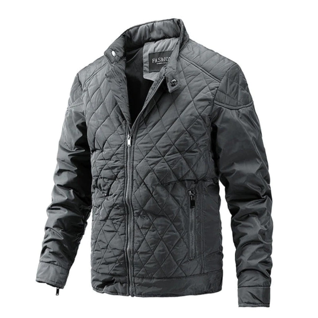 Men's Quilted Jacket - Zip Front & Stand-Up Collar