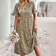 Women's Chic Floral Midi Summer Dress - Casual Beach Party