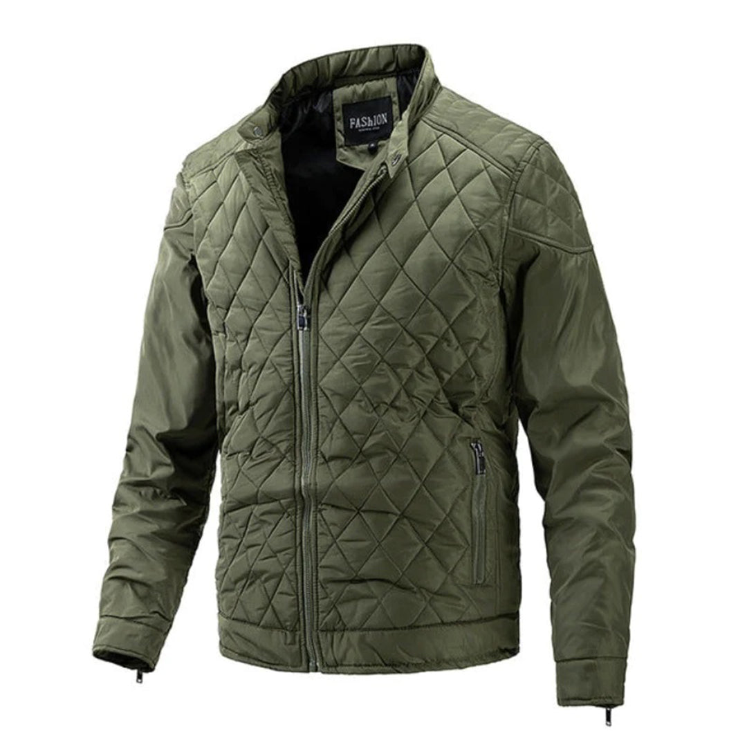 Men's Quilted Jacket - Zip Front & Stand-Up Collar