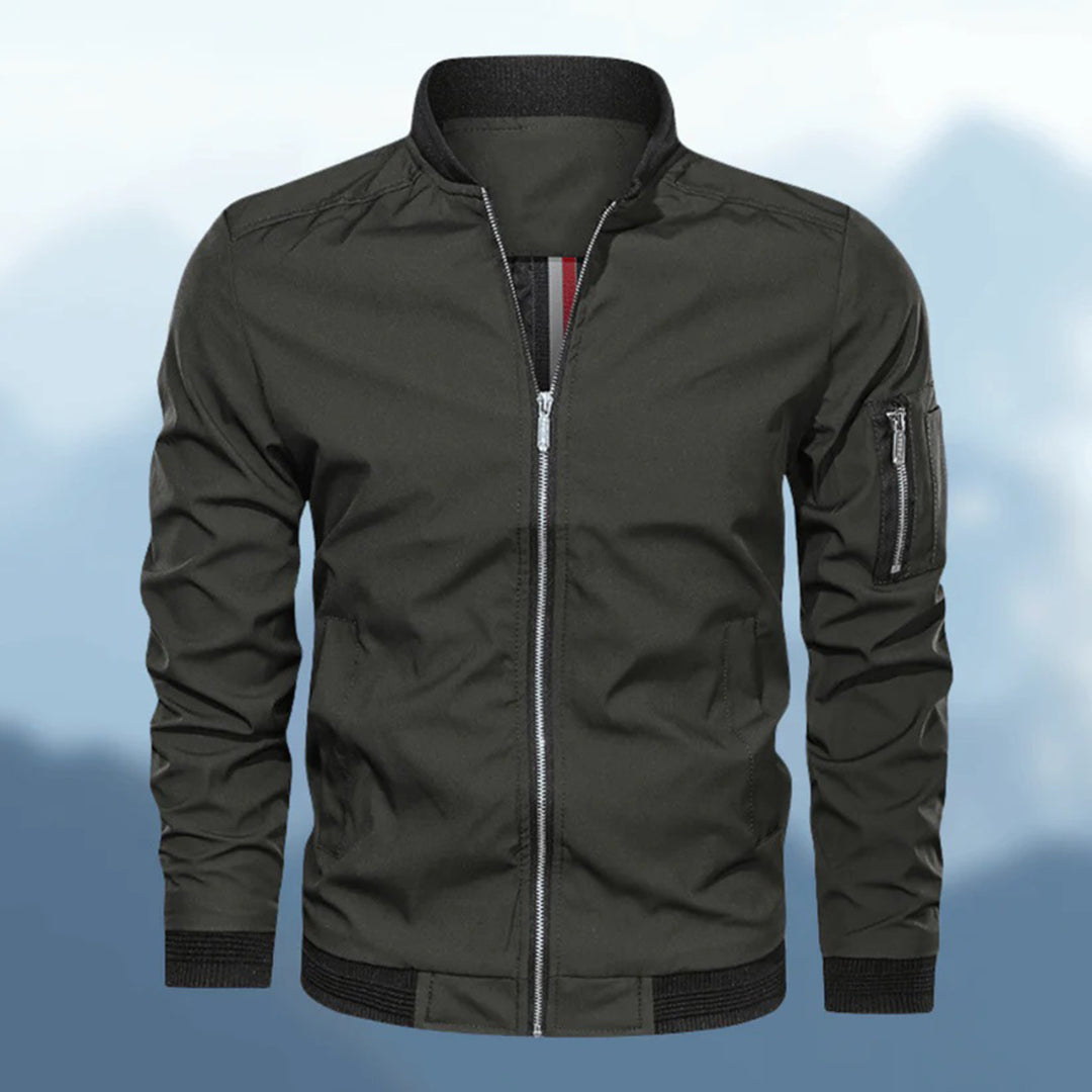 Men's Bomber Jacket - Zip Sleeve Pocket with Ribbed Trim