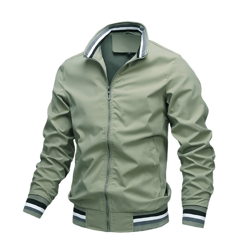 Men's Bomber Jacket - Striped Ribbed Collar & Cuffs