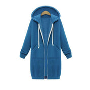 Women's Longline Zip-Up Hoodie - Full Front Zipper and Pockets