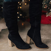 Women's Knee-High Boots - Side Zip with Stacked Heel Design