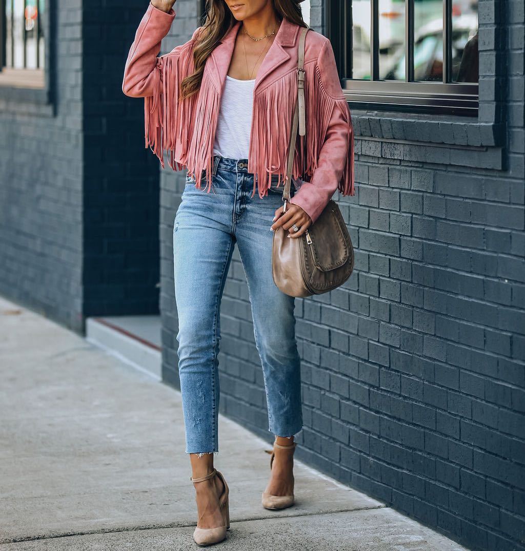 Women's Fringed Jacket - Cropped with Lapel Collar
