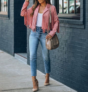 Women's Fringed Jacket - Cropped with Lapel Collar