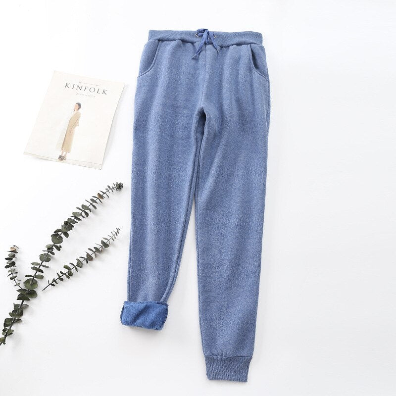 Women's Winter Joggers Trousers - Drawstring Waist and Tapered Fit