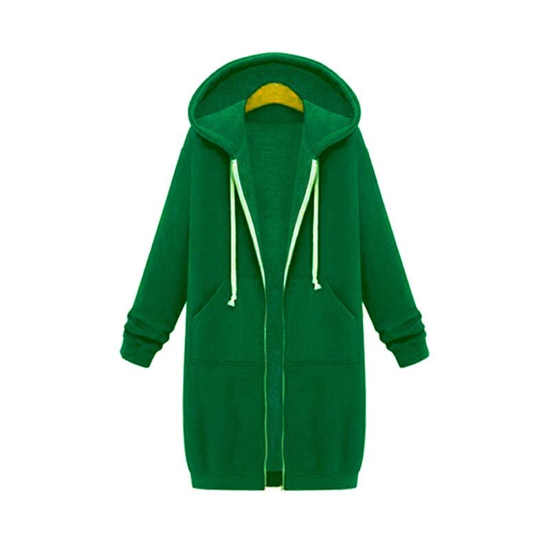 Women's Longline Zip-Up Hoodie - Full Front Zipper and Pockets