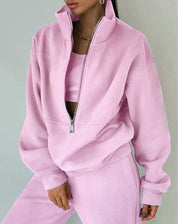 Women's Loungewear Set - Quarter-Zip Top & Elasticated Trousers