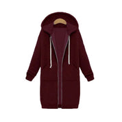 Women's Longline Zip-Up Hoodie - Full Front Zipper and Pockets
