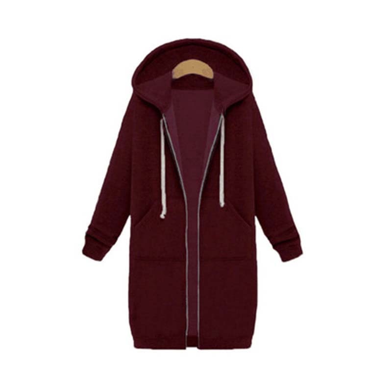 Women's Longline Zip-Up Hoodie - Full Front Zipper and Pockets