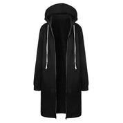 Women's Longline Zip-Up Hoodie - Full Front Zipper and Pockets