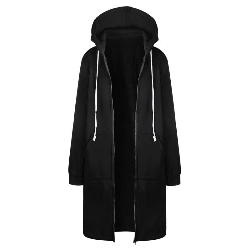 Women's Longline Zip-Up Hoodie - Full Front Zipper and Pockets