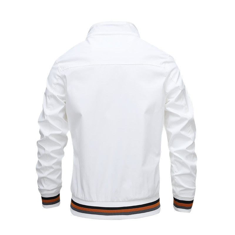 Men's Bomber Jacket - Striped Ribbed Collar & Cuffs