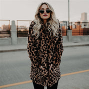 Women's Leopard Print Winter Coat - Plush & Cosy