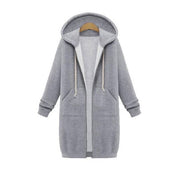 Women's Longline Zip-Up Hoodie - Full Front Zipper and Pockets