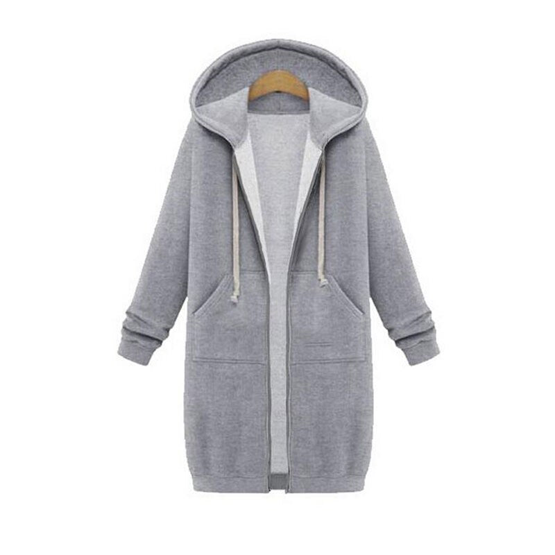 Women's Longline Zip-Up Hoodie - Full Front Zipper and Pockets