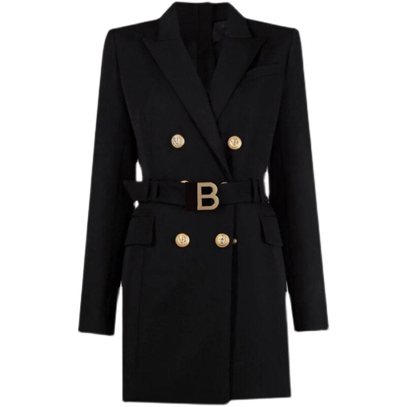 Women's Blazer Dress - Double Breasted with Gold Buttons