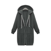 Women's Longline Zip-Up Hoodie - Full Front Zipper and Pockets
