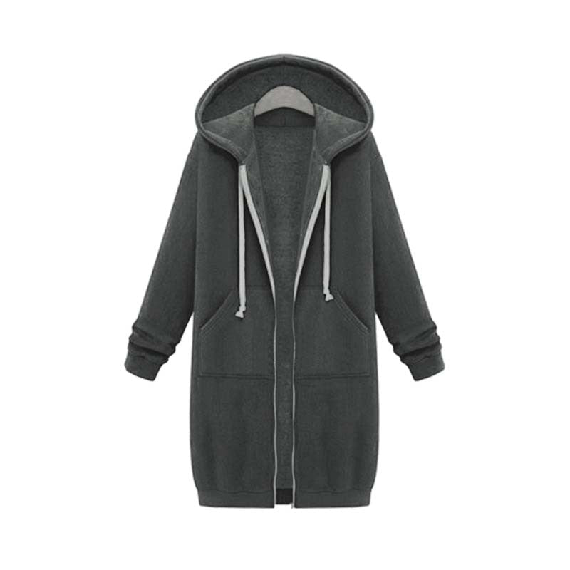 Women's Longline Zip-Up Hoodie - Full Front Zipper and Pockets