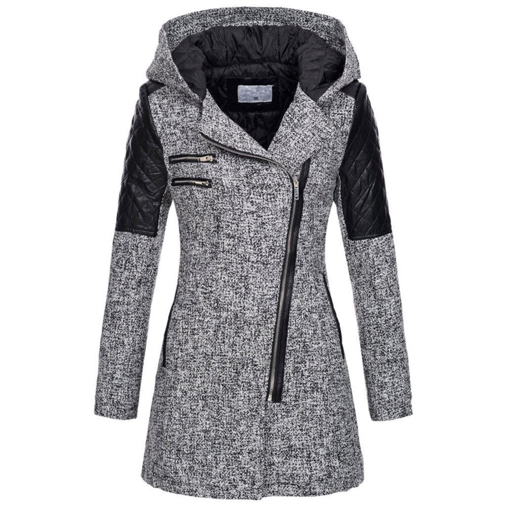 Women's Coat - Asymmetric Zip and Quilted Panels