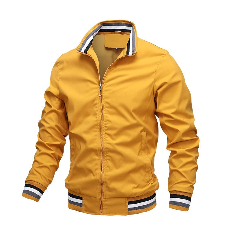 Men's Bomber Jacket - Striped Ribbed Collar & Cuffs