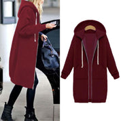 Women's Longline Zip-Up Hoodie - Full Front Zipper and Pockets