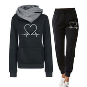 Women's Loungewear Set – Heartbeat Print Hoodie & Jogger Trousers