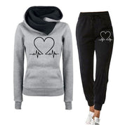 Women's Loungewear Set – Heartbeat Print Hoodie & Jogger Trousers